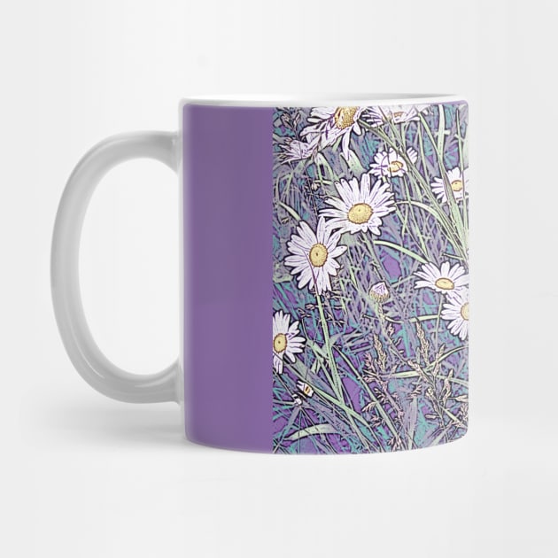 Wildflower Daisies in Field of Purple and Teal by ConniSchaf